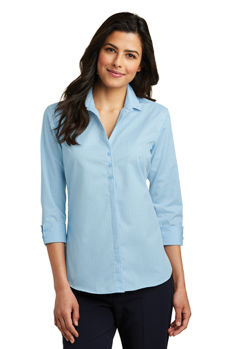 Port Authority Ladies 3/4-Sleeve Micro Tattersall Easy Care Shirt
